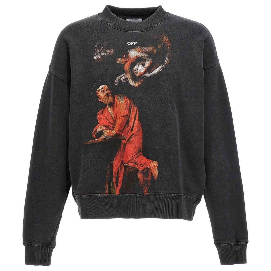 Off-White St Matthew Design Skate Fit Washed Black Sweatshirt