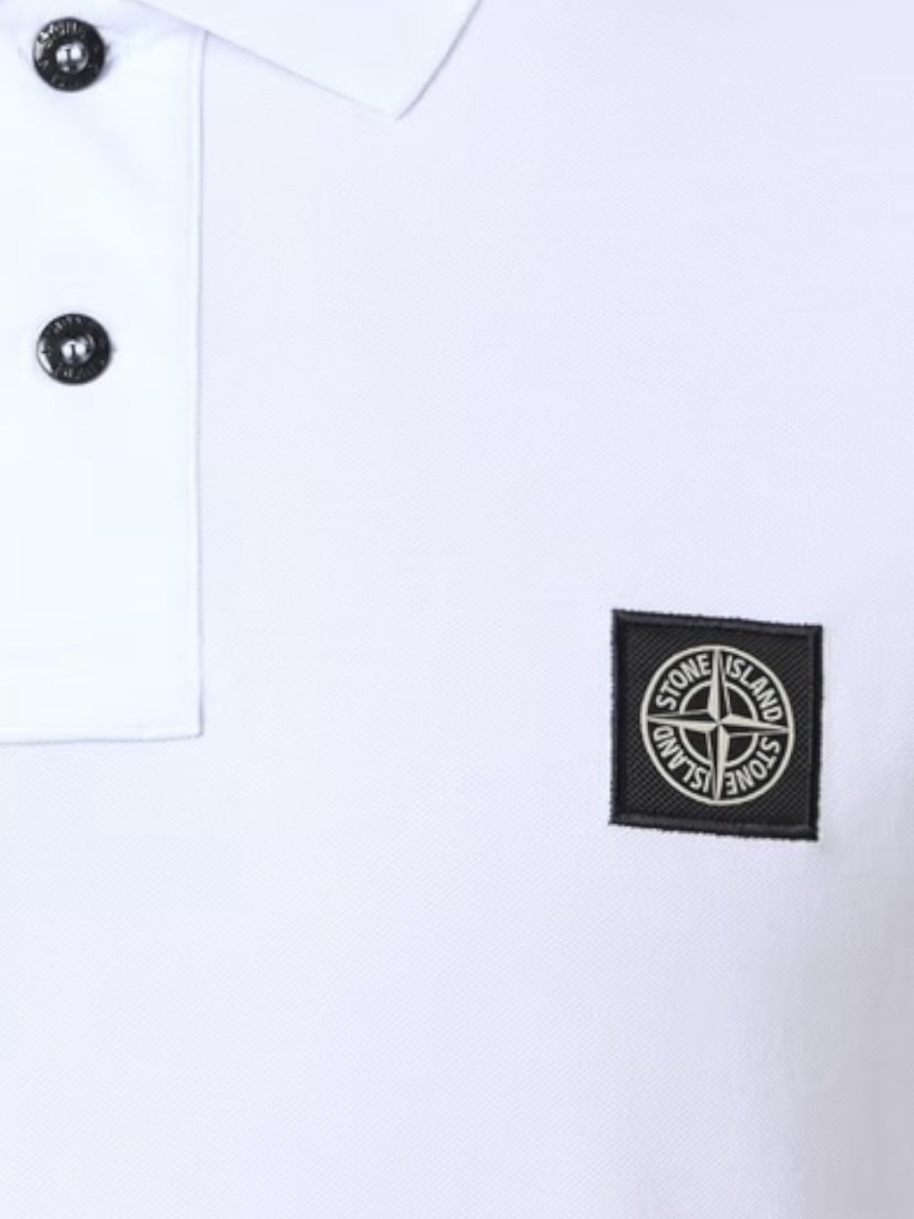 Stone Island Slim Fit White Polo Shirt with Compass Patch - True Labels