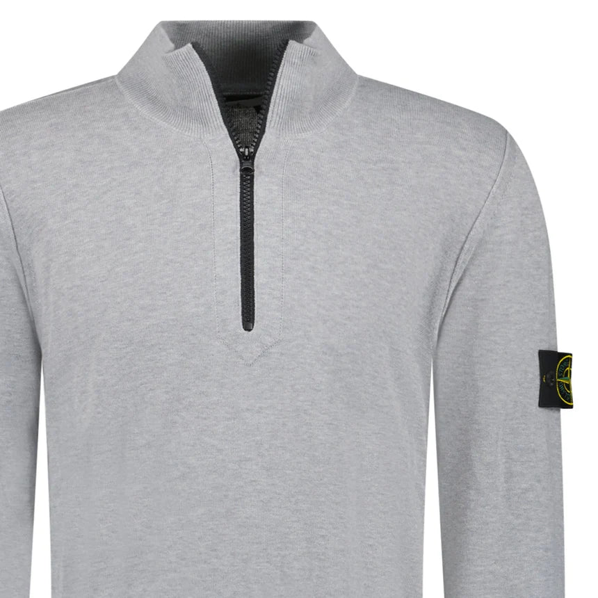 Stone Island 1/4 Zip Grey Ribbed Collar Thin Sweatshirt