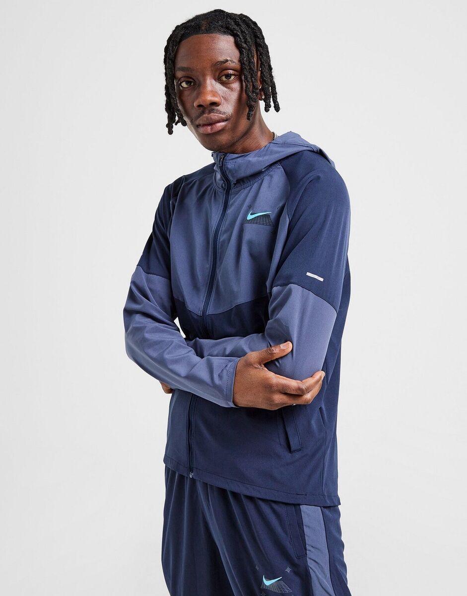 Nike Miler Performance Graphic Running Jacket Blue