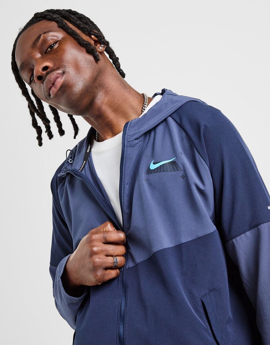 Nike Miler Performance Graphic Running Jacket Blue