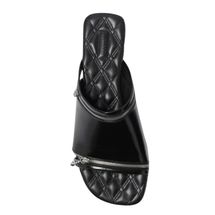 BURBERRY 8080270 Burberry Peep Zip Flast Leather Sandals BLACK PEEP SANDAL WOMENS UK 3