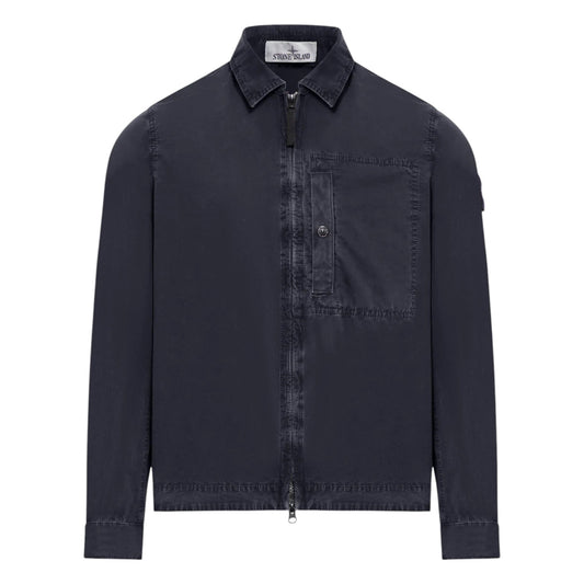 Stone Island Organic Cotton Canvas Blue Overshirt