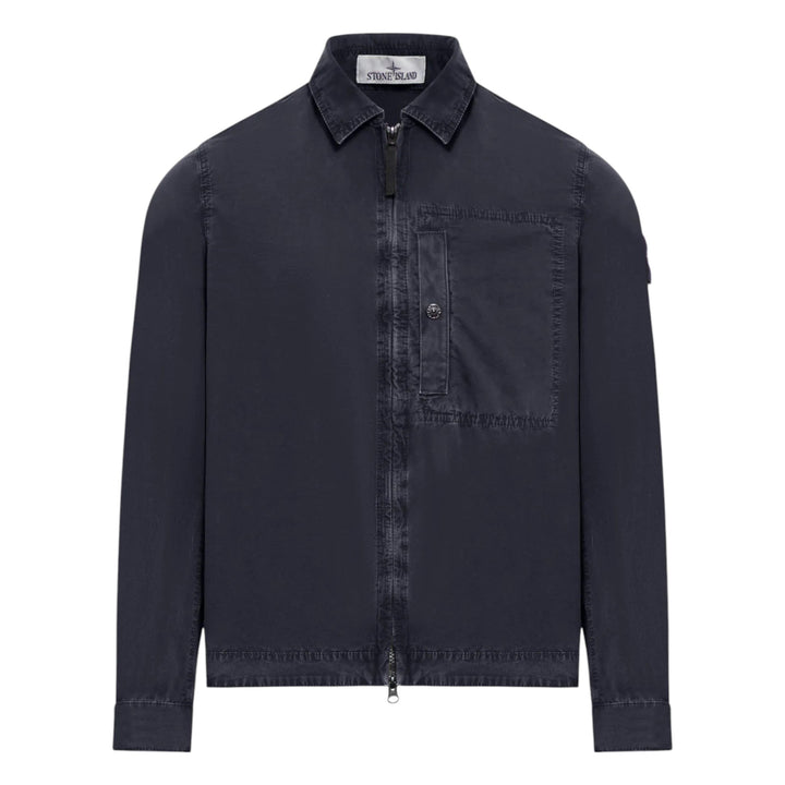 Stone Island Organic Cotton Canvas Blue Overshirt