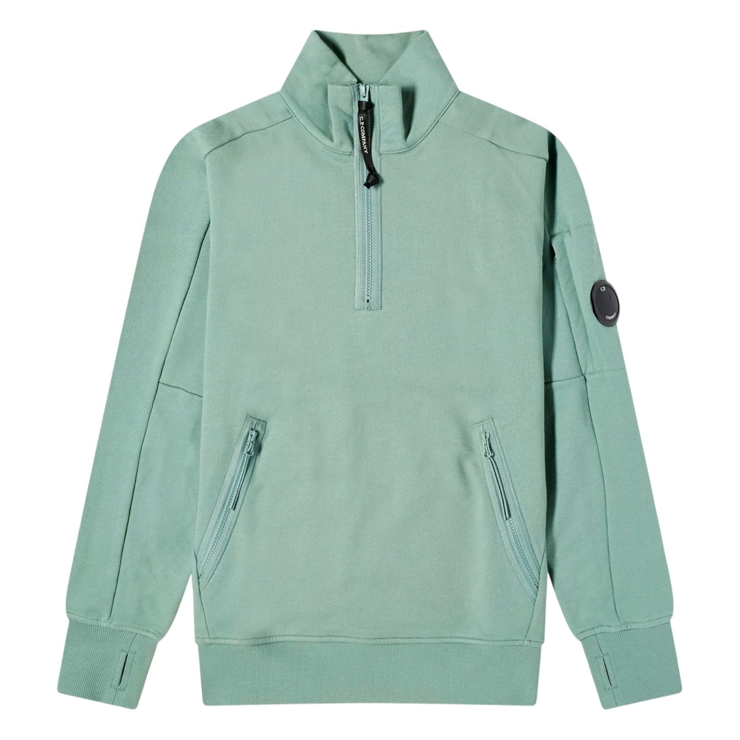 C.P. Company Diagonal Raised Fleece 1/4 Zip Lens Sage Green Sweatshirt