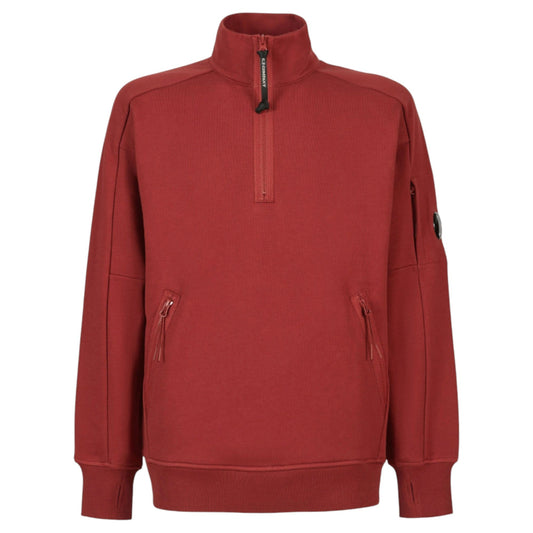 C.P. Company Diagonal Raised Fleece 1/4 Zip Lens Red Sweatshirt