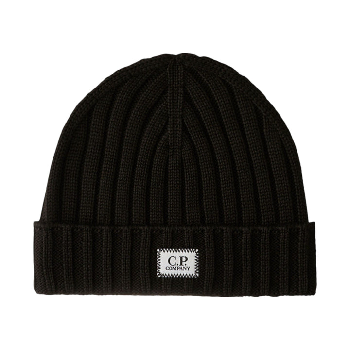 C.P. Company Merino Wool Logo Black Beanie