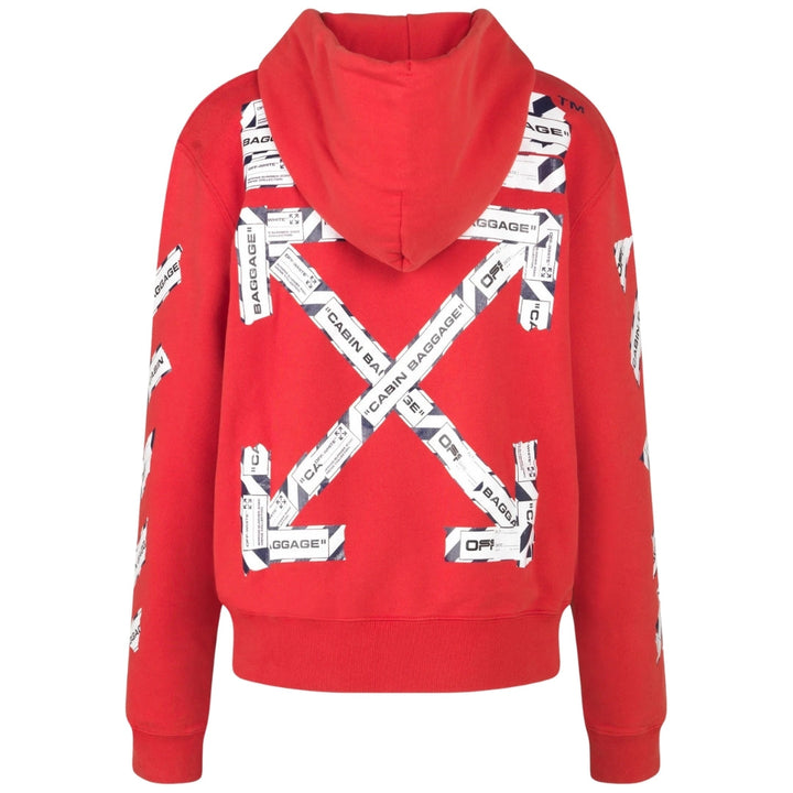 Off White Airport Tape Diag Red Hoodie - Style Centre Wholesale