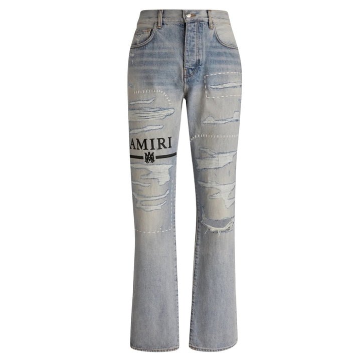 Amiri MA Bar Logo Straight Fit Stone indigo Blue Denim Jeans W31 L32 / 32L