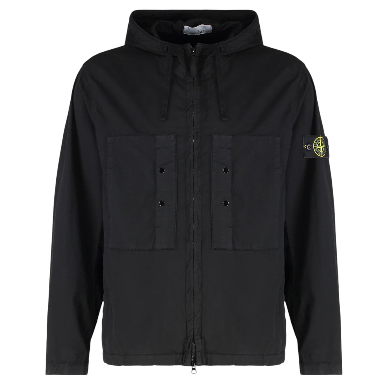 Stone Island, Supima Cotton Twill Stretch-TC Hooded Black Jacket