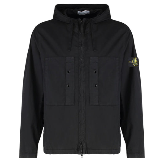 Stone Island, Supima Cotton Twill Stretch-TC Hooded Black Jacket