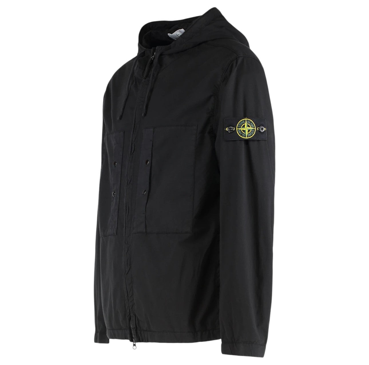Stone Island, Supima Cotton Twill Stretch-TC Hooded Black Jacket