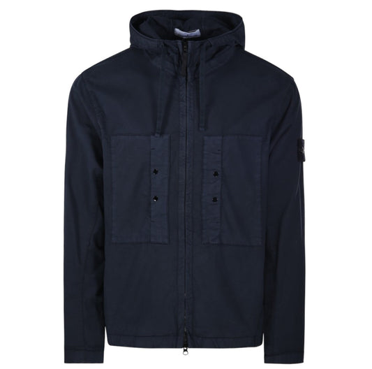 Stone Island, Supima Cotton Twill Stretch-TC Hooded Navy Jacket