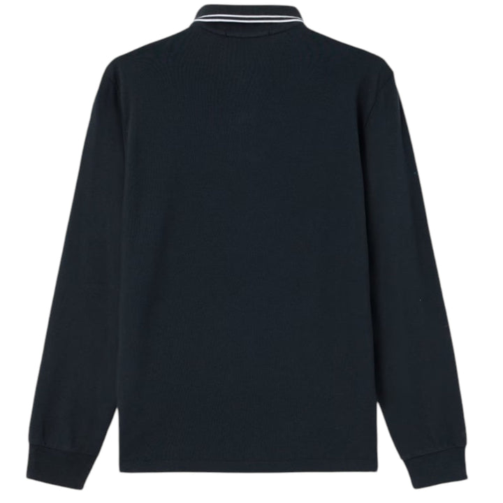 Stone Island Organic Cotton Pique Long Sleeve Navy Polo Shirt