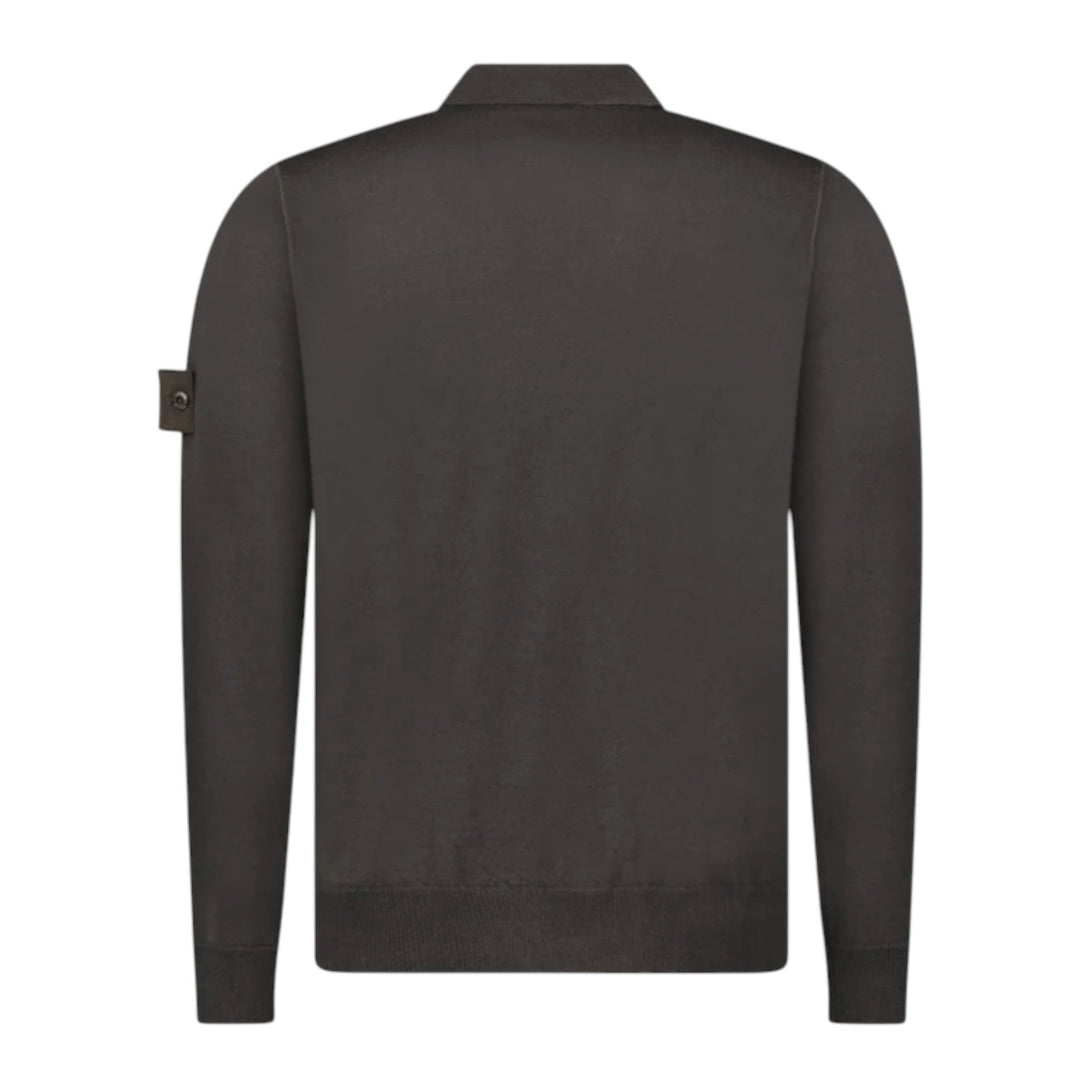 Stone Island Ghost RWS Wool Dark Brown Long Sleeve Polo Shirt