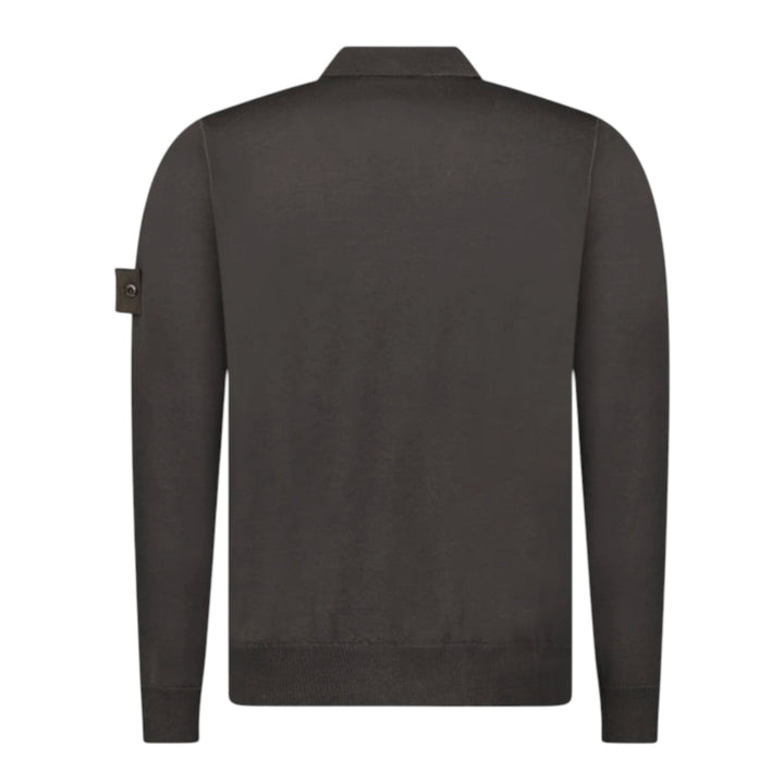 Stone Island Ghost RWS Wool Dark Brown Long Sleeve Polo Shirt