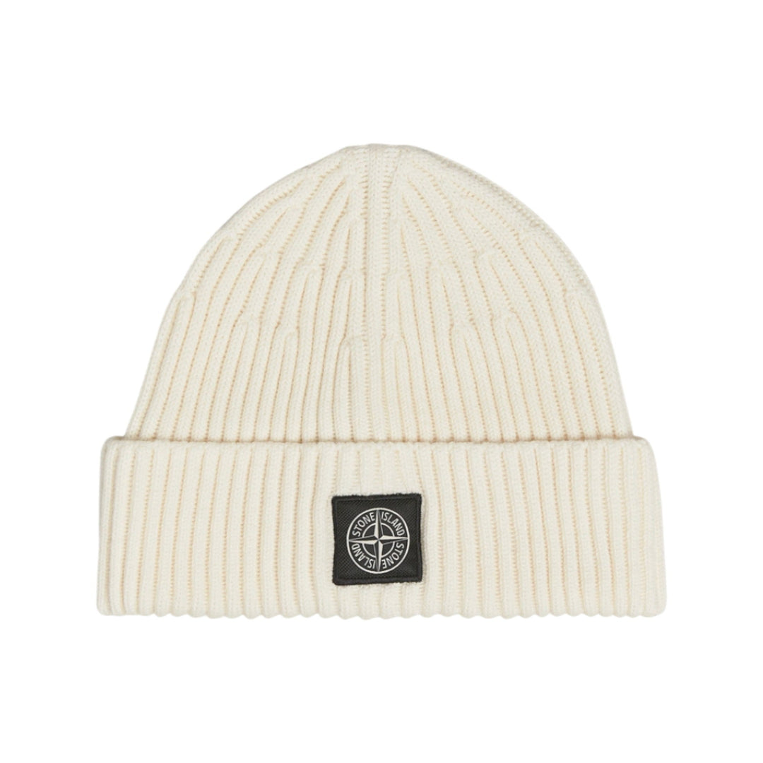 Stone Island Ivory Cream Rib Wool Beanie