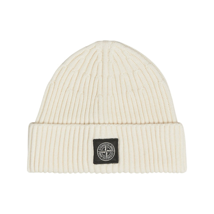 Stone Island Ivory Cream Rib Wool Beanie