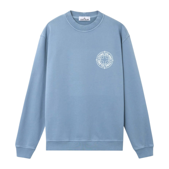 Stone Island Cotton Fleece Compass Logo Print Avio Blue Sweatshirt