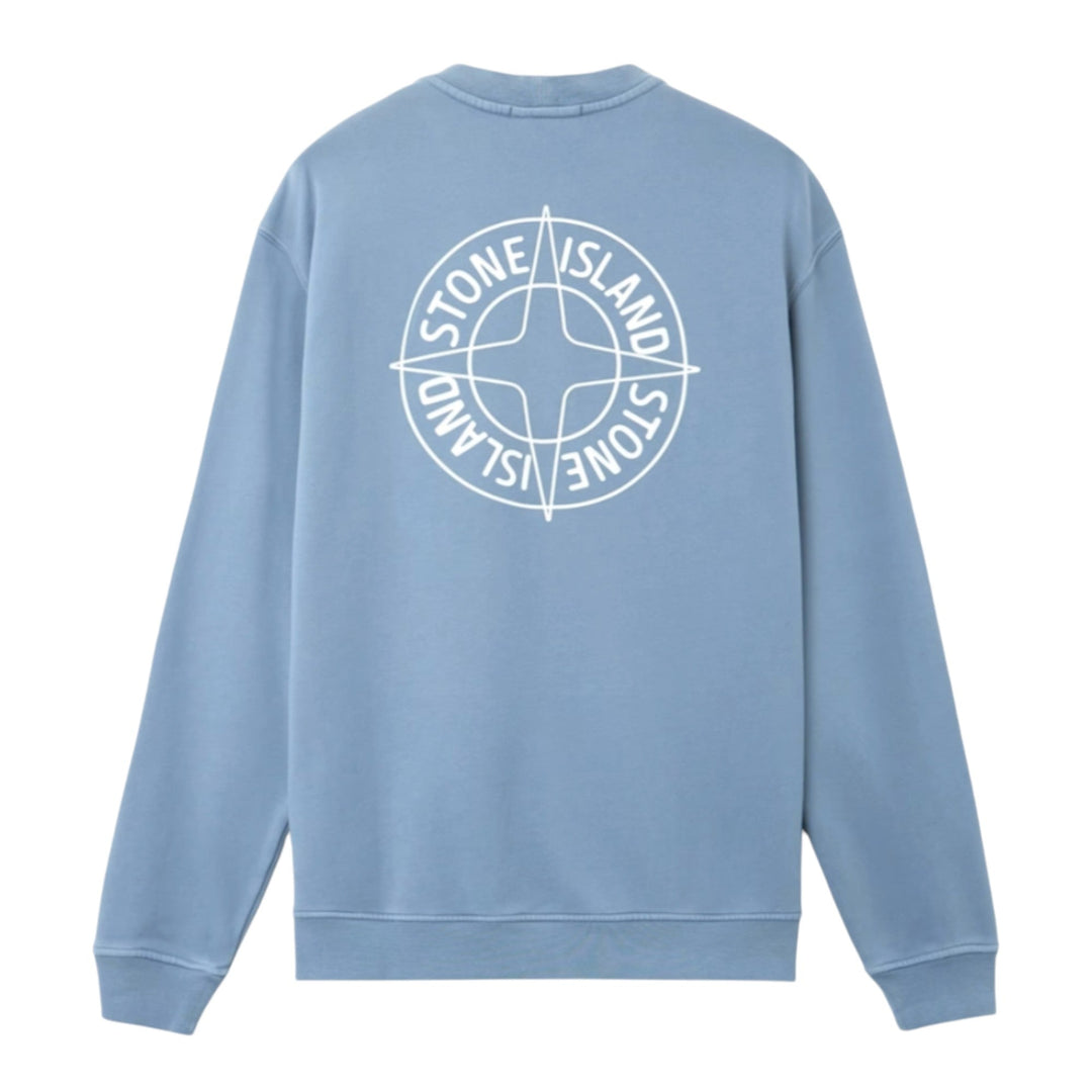Stone Island Cotton Fleece Compass Logo Print Avio Blue Sweatshirt