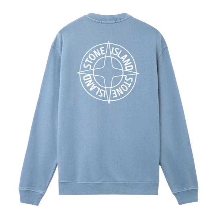 Stone Island Cotton Fleece Compass Logo Print Avio Blue Sweatshirt