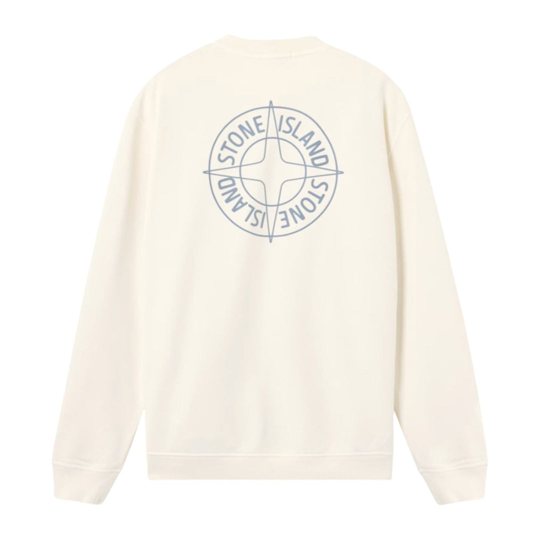 Stone Island Cotton Fleece Compass Logo Print Ivory Sweatshirt