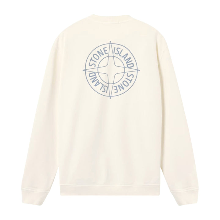 Stone Island Cotton Fleece Compass Logo Print Ivory Sweatshirt