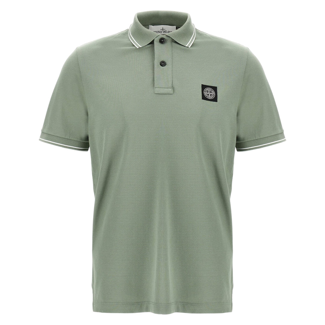 Stone Island Organic Cotton Elastane Pique Green Sage Polo Shirt