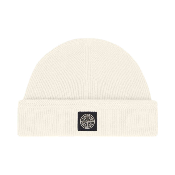 Stone Island Ribbed Organic Cotton Beige Beanie Hat