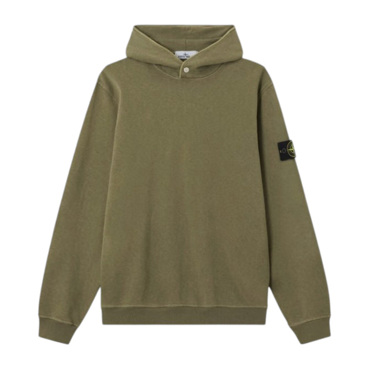 Stone Island Cotton Military Green Malfile Fleece 'Old' Effect Hoodie