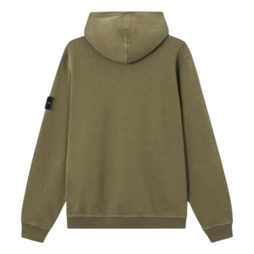 Stone Island Cotton Military Green Malfile Fleece 'Old' Effect Hoodie