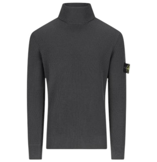 Stone Island Lead Grey Full Rib Wool Turtleneck Sweatshirt
