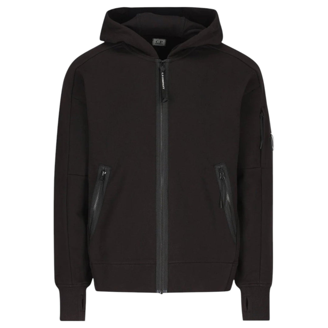 C.P. Company, Black Zip Closure Hooded Sweatshirt