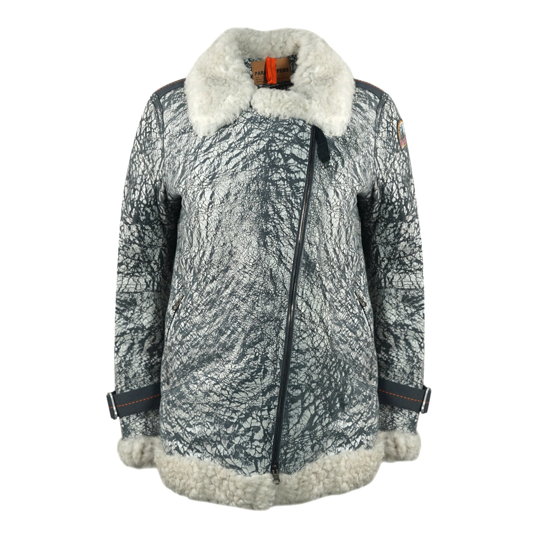 Parajumpers Haven Shearling Nine Iron Grey Leather Jacket - Style Centre Wholesale