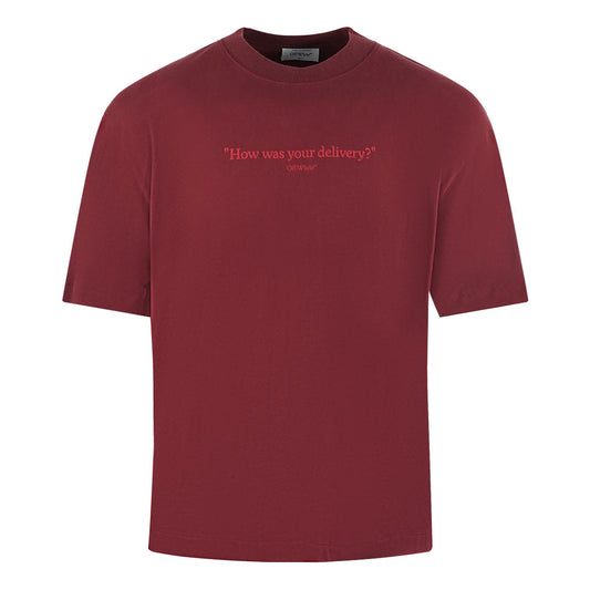 Off-White Skate Fit How Was Your Delivery Logo Dark Red T Shirt