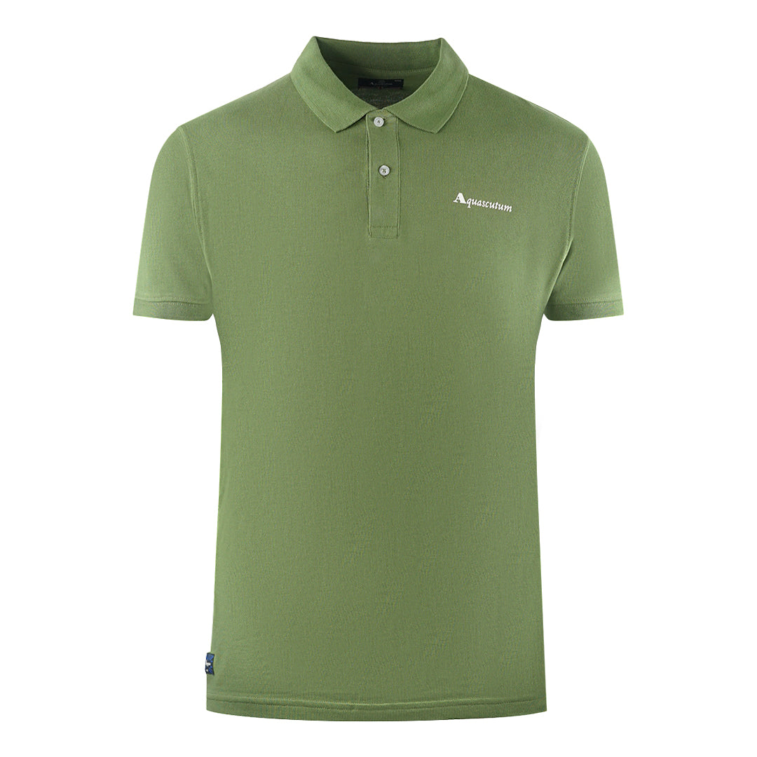 Aquascutum Brand Logo Plain Army Green Polo Shirt - Style Centre Wholesale