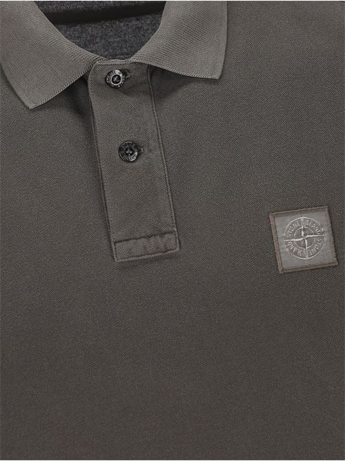 Stone Island Slim Fit White Charcoal Shirt with Compass Patch - True Labels