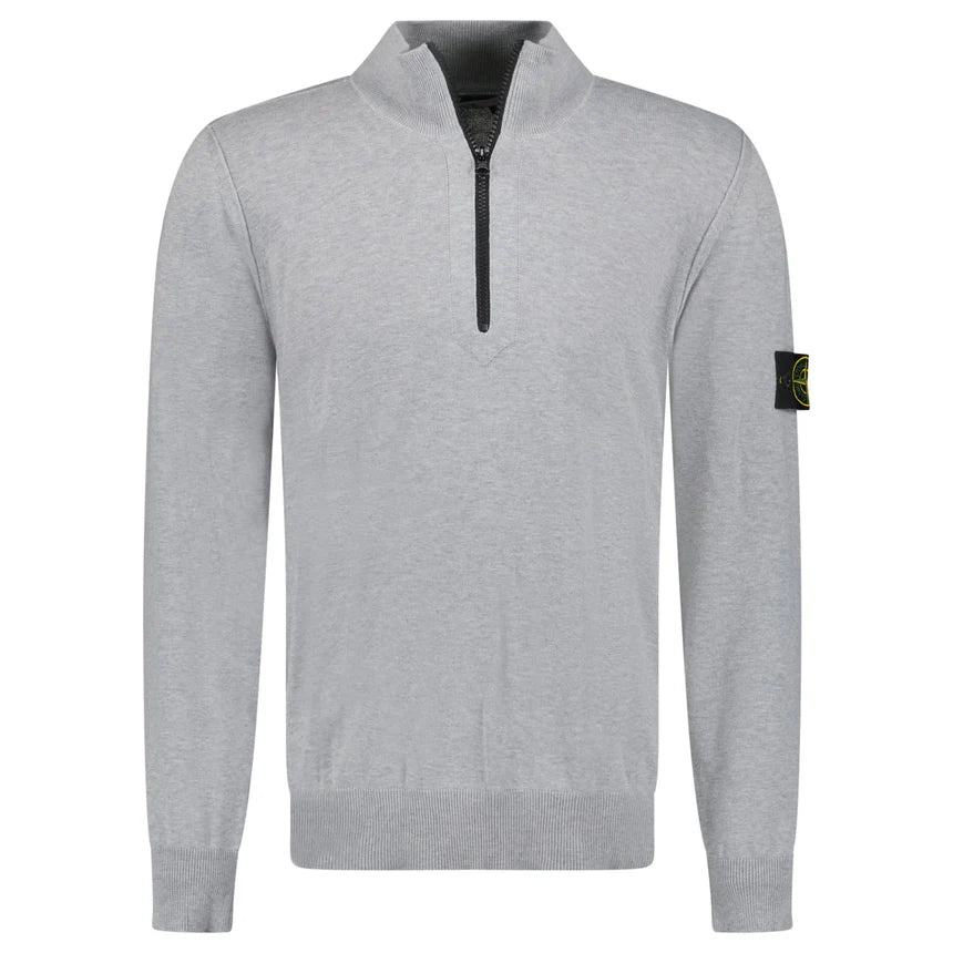 Stone Island 1/4 Zip Grey Ribbed Collar Thin Sweatshirt