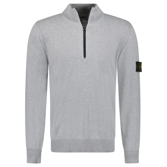 Stone Island 1/4 Zip Grey Ribbed Collar Thin Sweatshirt