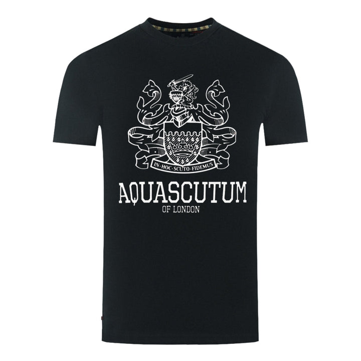 Aquascutum Large Bold London Aldis Brand Logo Black T-Shirt TS006 16 - Style Centre Wholesale