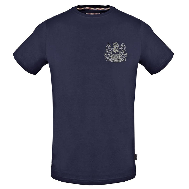 Aquascutum Stitched Aldis Logo Navy Blue T Shirt - Style Centre Wholesale
